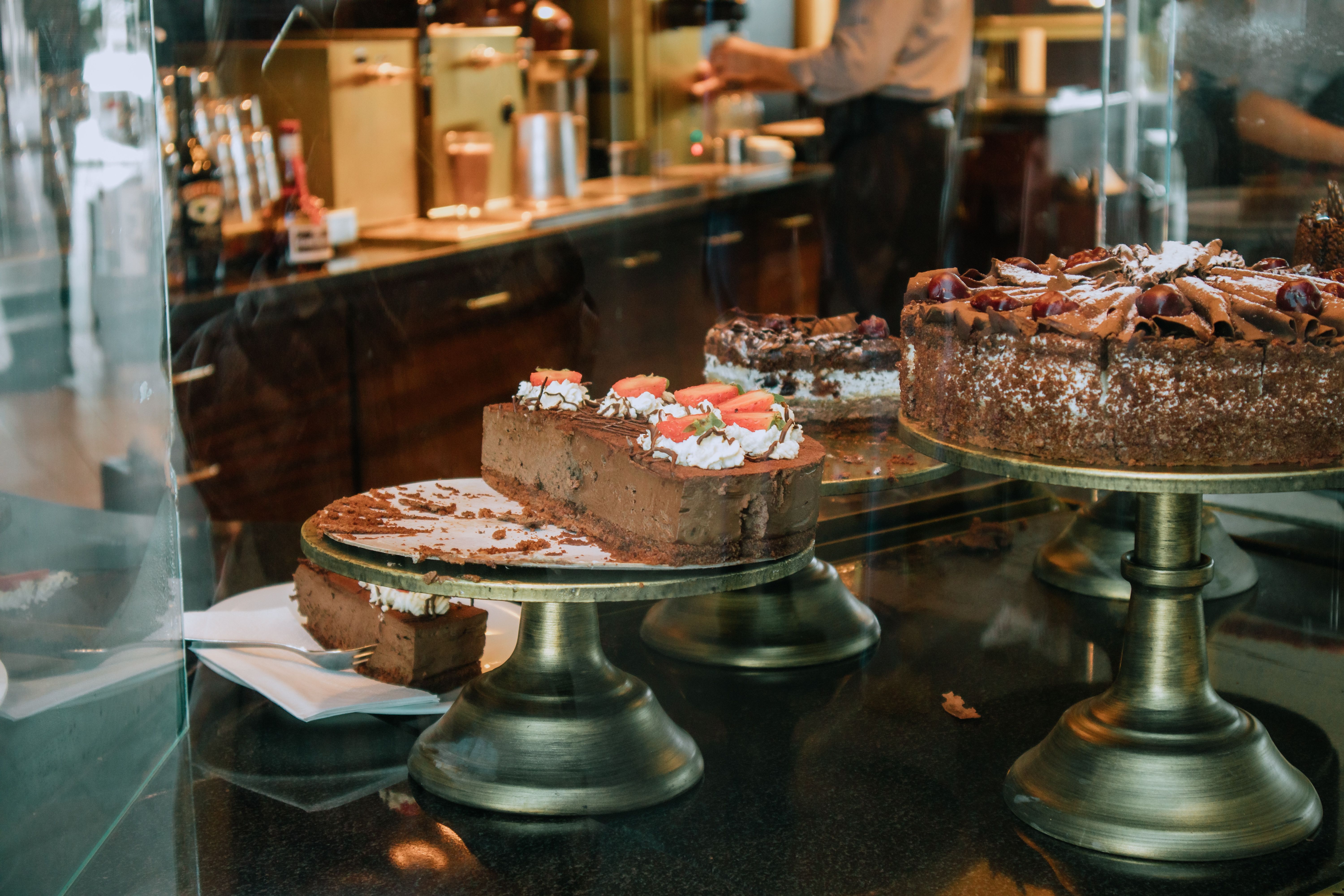 Selection of freshly prepared cakes and individual desserts arranged for sharing